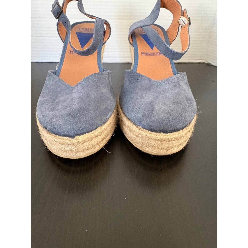 Verbenas Womens Espadrille Wedges Size 9 Blue Suede Platform Ankle Strap Spain - Picture 3 of 15